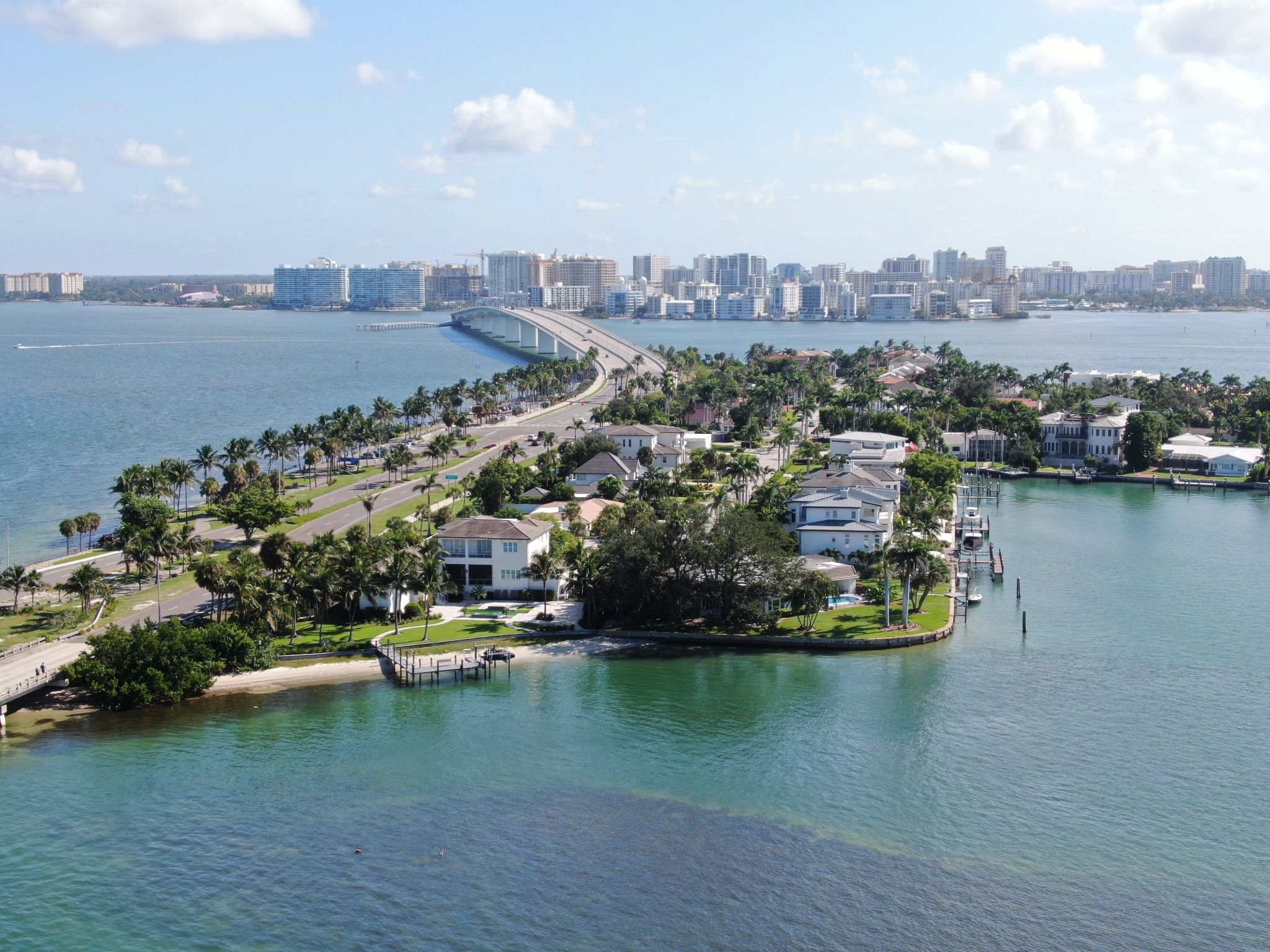 Bird Key, Sarasota Bay, Ringling Bridge and downtown Sarasota